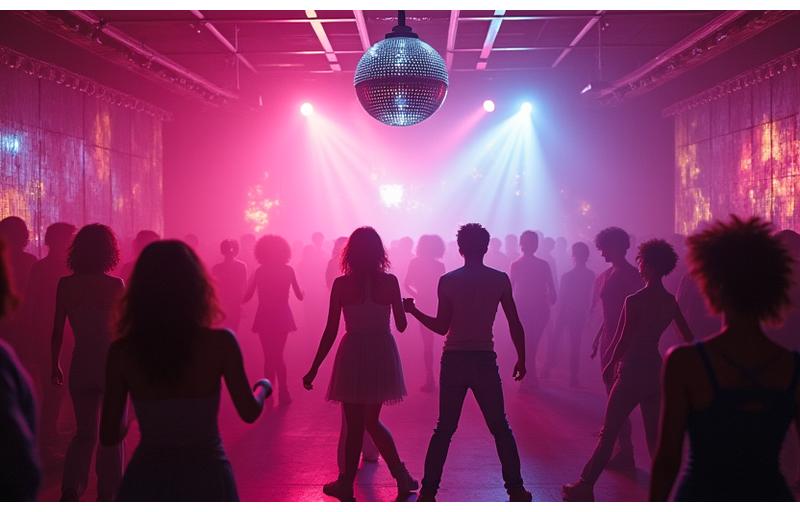 80年代レトロディスコパーティーのフロアとDJブース