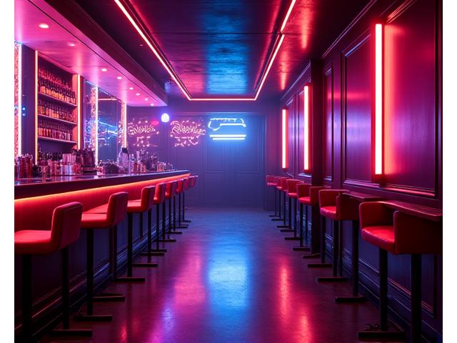 Seto Soundのネオン輝くクラブのインテリア